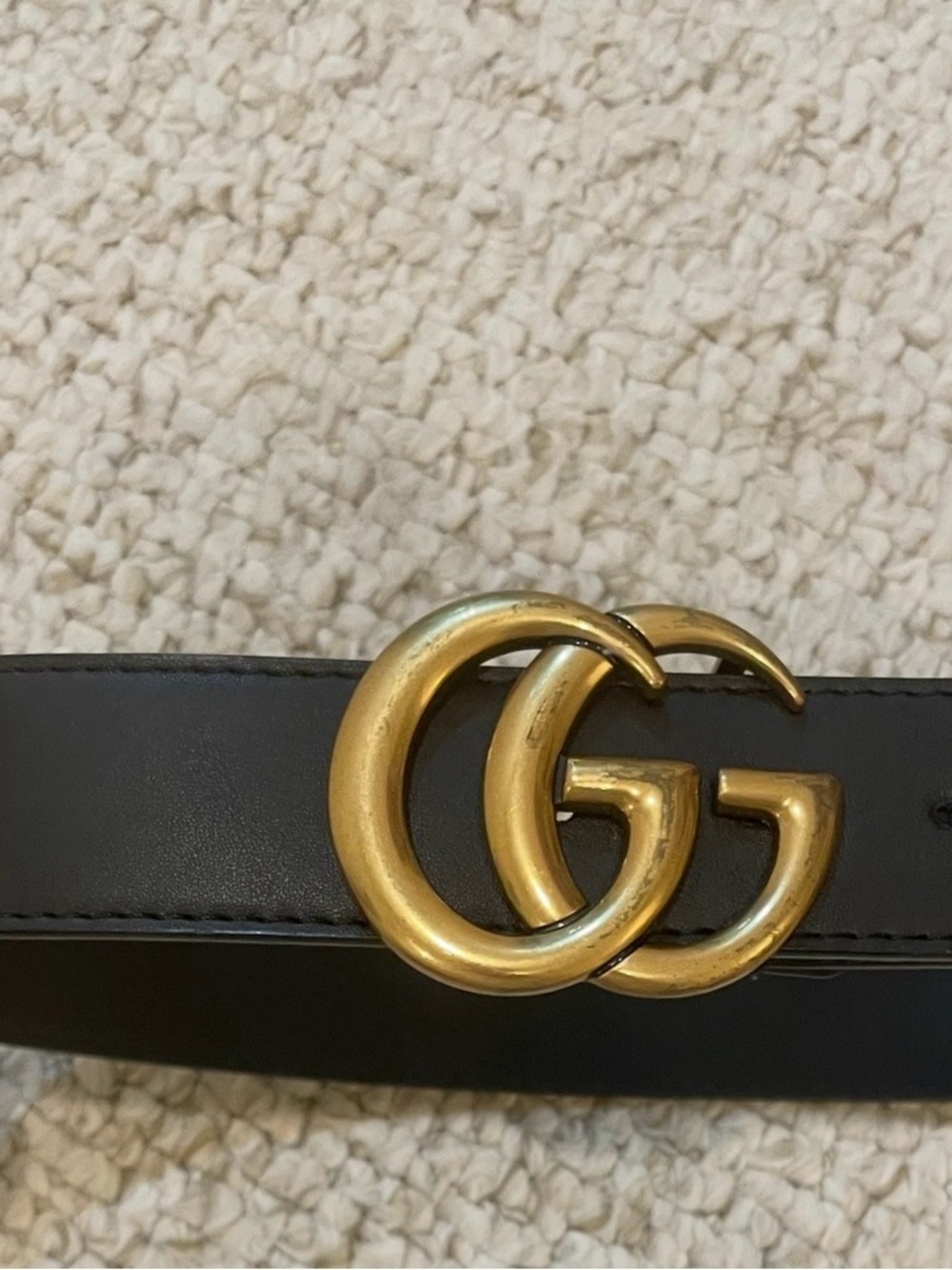 Gucci Black Leather Belt with Gold Double G Logo